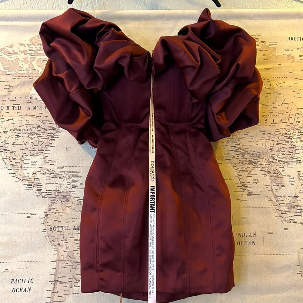 HOUSE OF CB 'Selena' Raisin Satin Ruffle Strapless Dress NWOT - Picture 9 of 15